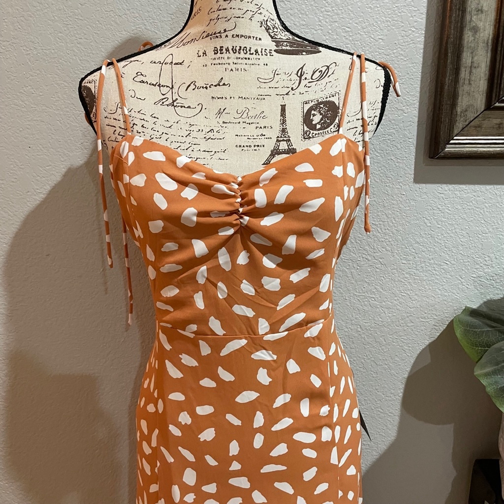 Party in Paris Light Orange Print Tie-Strap Midi Dress